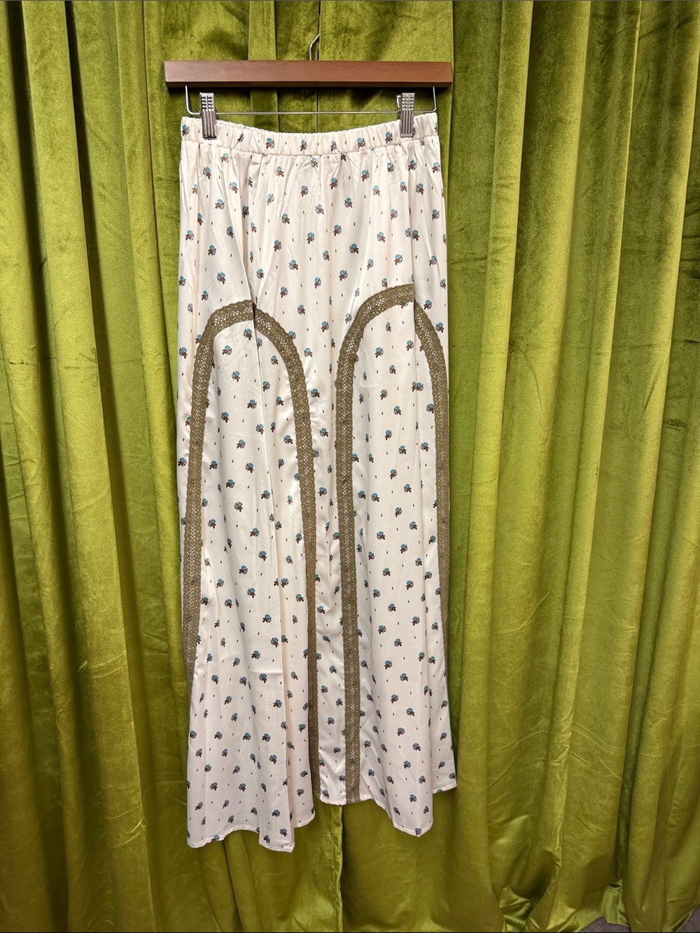 Joyfolie Cream Maxi Skirt with Gold Sequin Arch Detail